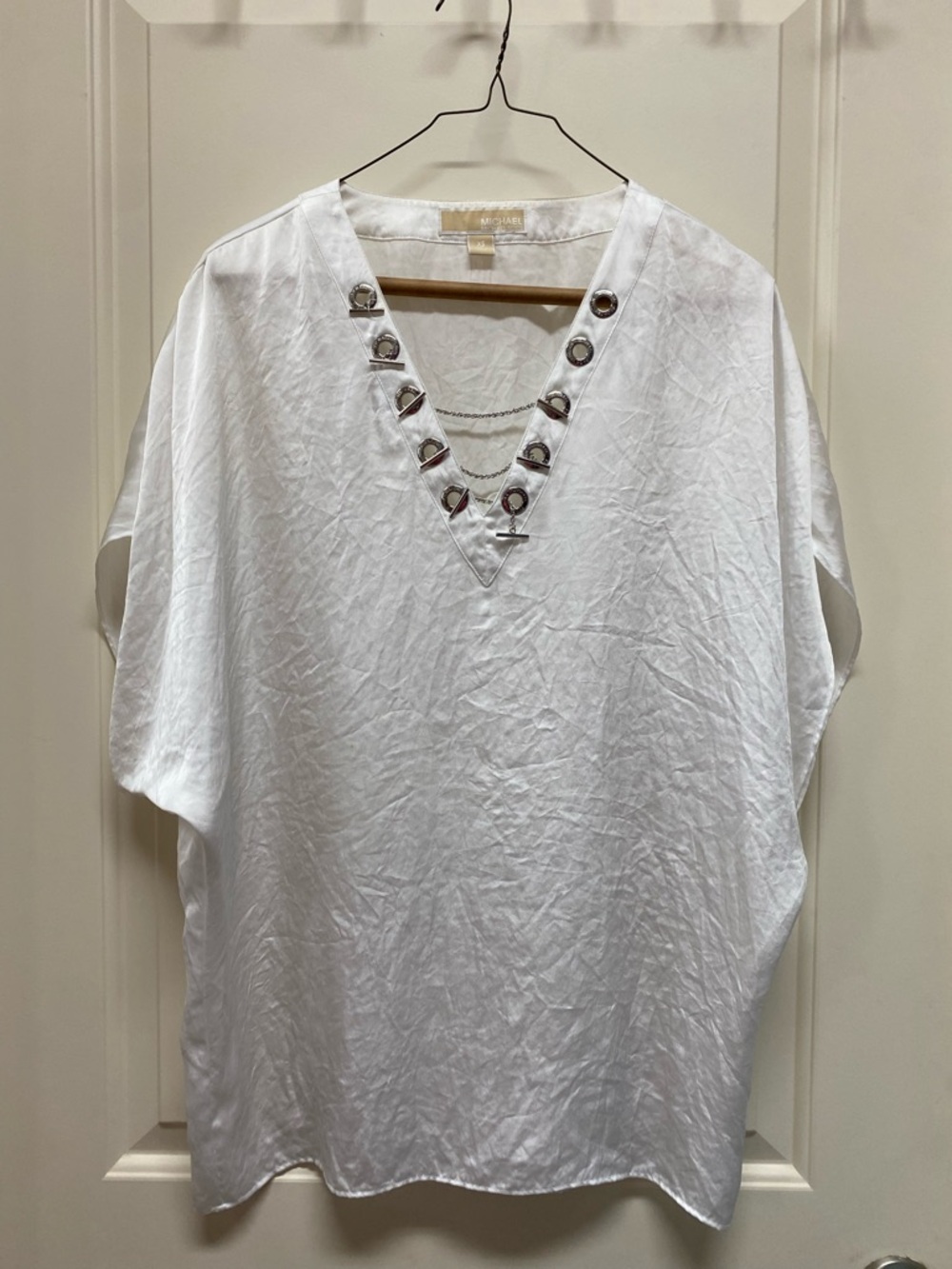 Michael Kors White V-Neck Tunic with Grommet Detail